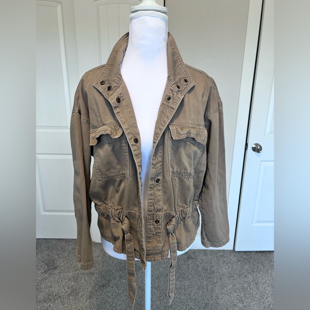 Utility Jacket Cinched Waist Snap Buttons Chest Pockets Sz Small 4-6